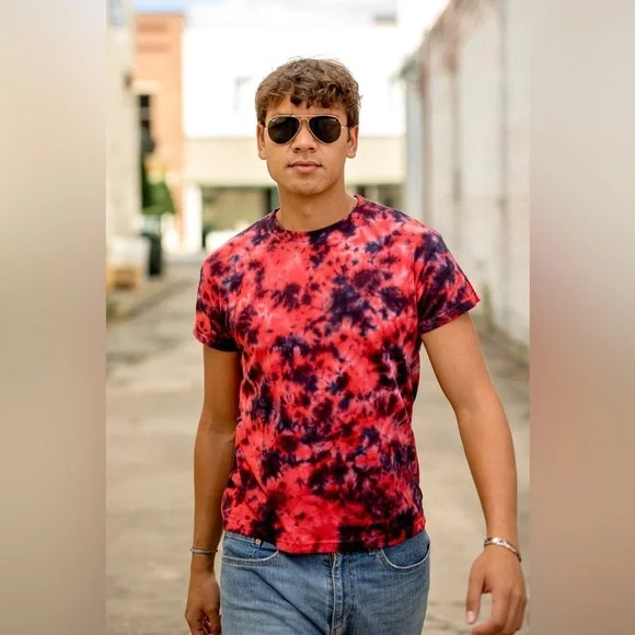 Mens Brisco Brands Red/Black Crystal Tie Dyed Tee - Picture 3 of 4